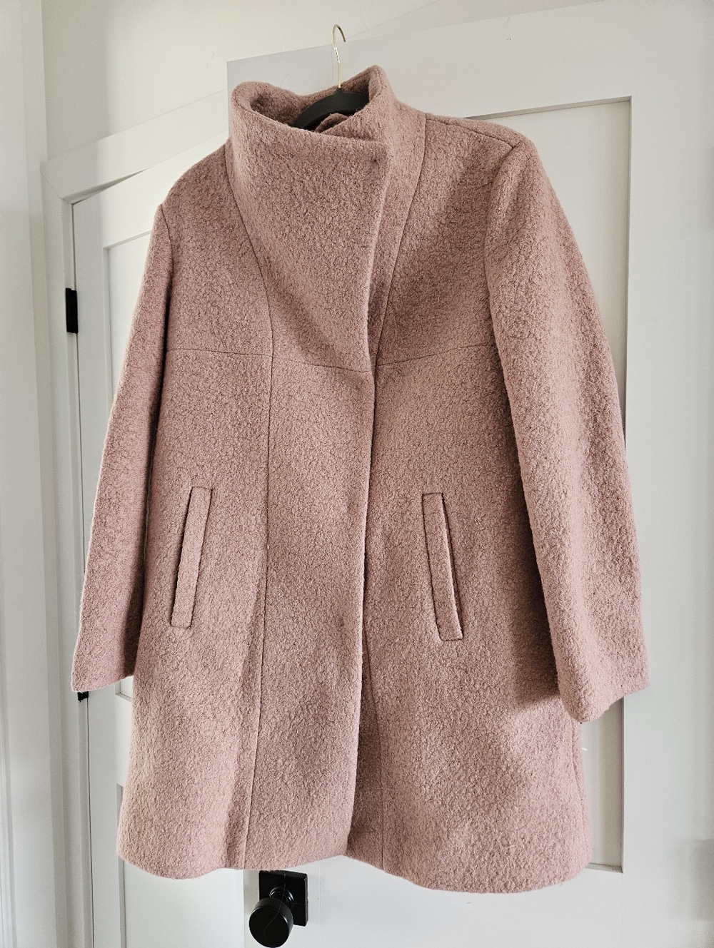 Women's Blush Pink Textured Funnel-Neck Coat